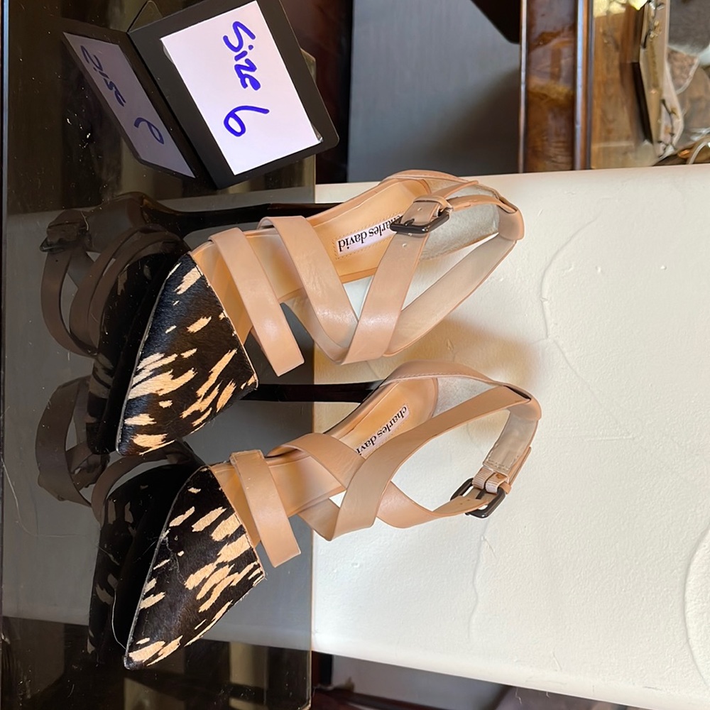Charles David Size 6 beige 3 3/4” heels- cross straps. NEW with tags.